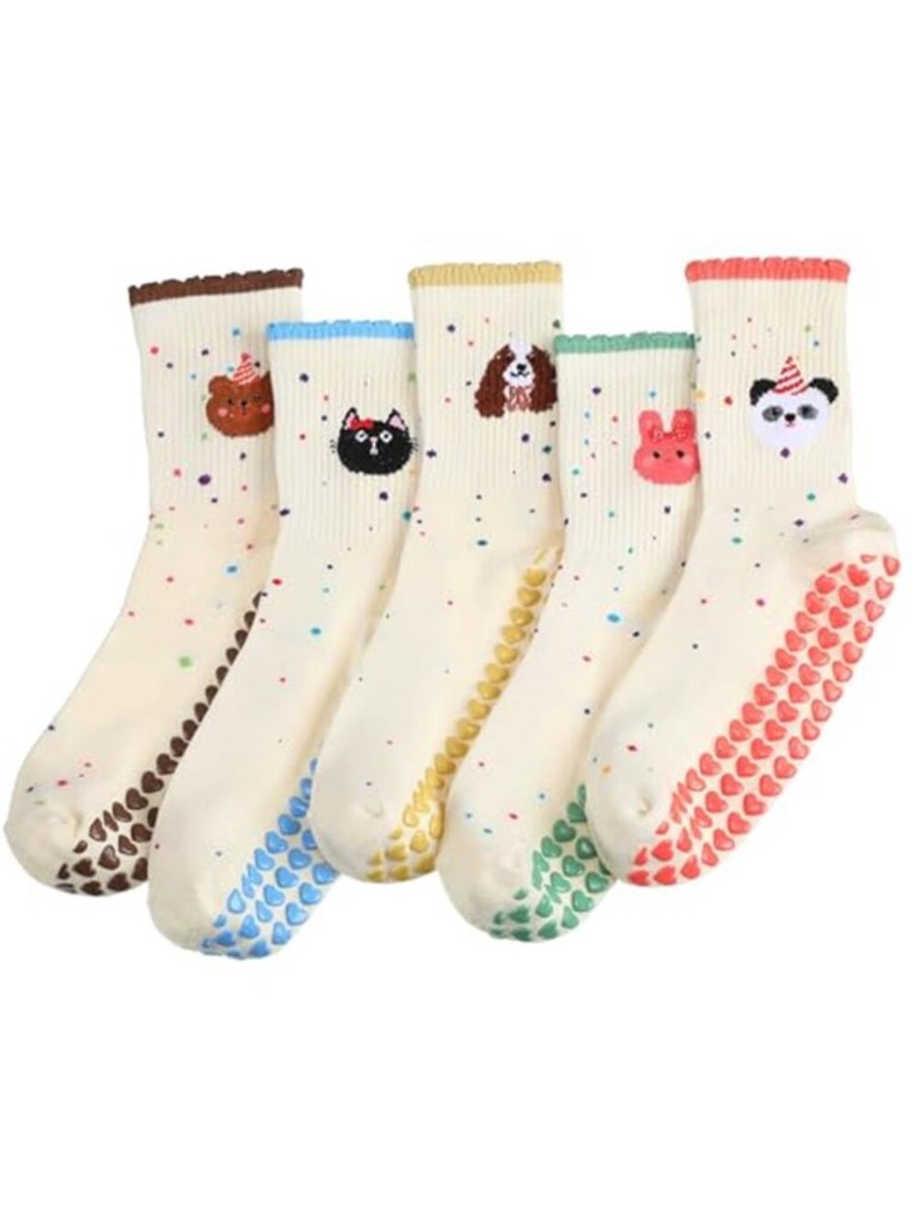 Custom 5 Pairs Women Pilates Grippy Socks Cute Non-slip Yoga Crew Socks NEW